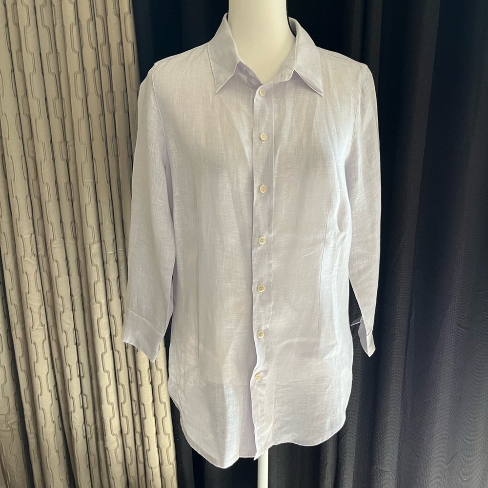 CP Shades Soft Pale Lavender 100% Linen Button Down Loose Fit Blouse. Size Med